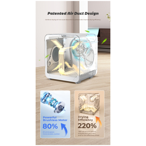 Pet dryer box interior airflow system view